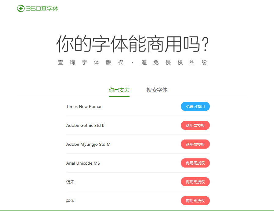 360查字体版权 查版权,免纠纷
